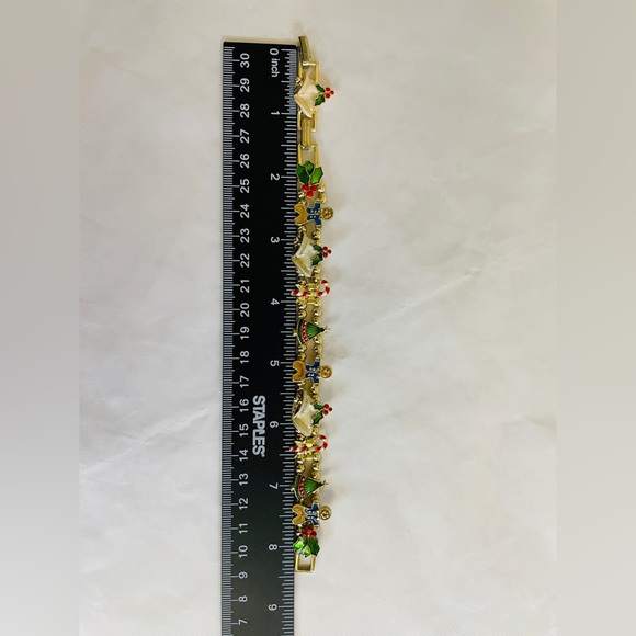 Avon Christmas Sliding Enamel Charms Bracelet Gold Tone 7" Holly Gingerbread - Picture 8 of 8